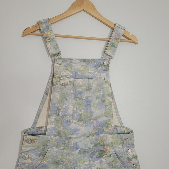 ANTHROPOLOGIE PILCRO Cut Off Short Pastel Print Denim Overalls w/Frayed Hem - Picture 8 of 15